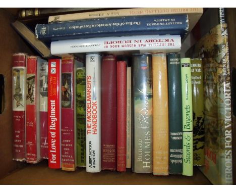 Box of military related hardback books on various subjects including Victory in Europe, Heroes for Victoria, The British Army