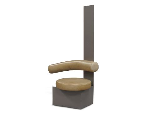 Jane Dillon (b.1943) for Planula,   Scarce moveable chair,1968,  Painted wood, leather,  Inscribed by the designer in pen to 