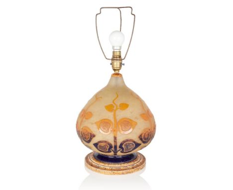 Charles Schneider (1881-1958) for Le Verre Francais, 
 
 Fig leaves pattern table lamp base (no shade), circa 1920, 
 Cameo g