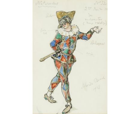 Alexandre Nikolayevich Benois (1870-1960),   Costume design for Nutcracker: 'Pas de Deux des Automates: Arlequin' with annota