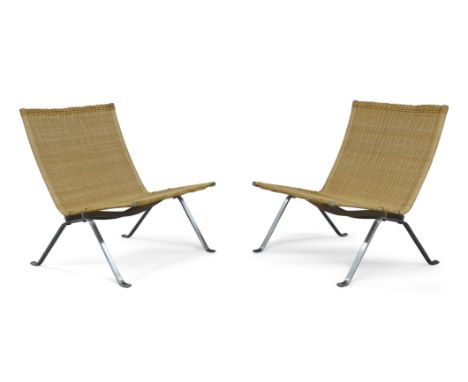 Poul Kjaerholm (1929-1980) for Fritz Hansen,   Pair of model 'PK22' lounge chairs, 1999,  Steel, wicker,  Each with manufactu