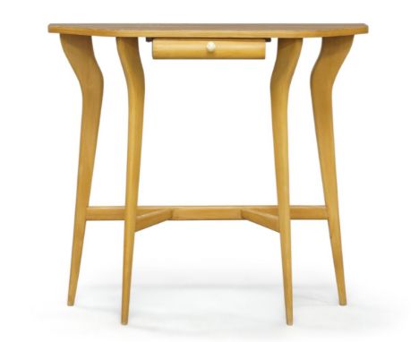 Manner of Ico Parisi,   Console table, circa 1950,  Beech, Zebrano, brass,  81cm high, 88cm wide, 28.5cm deepPlease refer to 