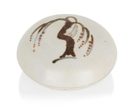 David Leach (1911-2005),   Willow tree round pot and cover, mid 20th century,  Glazed porcelain,  Underside with impressed ma