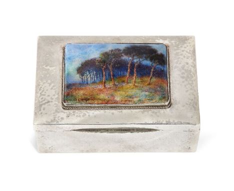Charles Fleetwood Varley (1863-1942) for Liberty & Co,   Silver box with enamel plaque, 1924,  Manufactured by W.H.Haseler,  