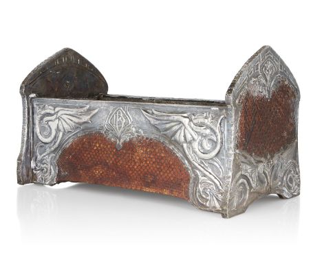 Designer Unknown, Arts and Crafts style planter decorated with dragons en repousse, 'DB' monogram to one side, '7_2/1931' oth