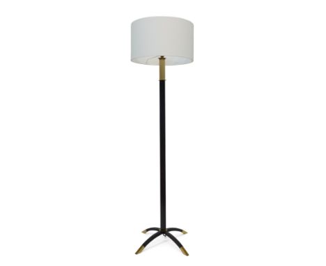 Designer Unknown,   Black lacquered and brass floor lamp, circa 1940/50,  Lacquered wood, brass, fabric shade,  160cm highPle