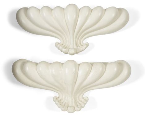 Manner of Constance Spry,   Pair of lobed wall vases, first half 20th Century,  White painted plaster, later fibreglass resto