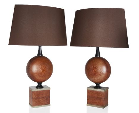 Philippe Barbier (1927-2020) for Maison Barbier,   Pair of 'Ipso Facto' table lamps, circa 1970,  Laminated wood, ebonised wo