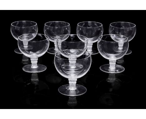 Rene Lalique (1860-1945), Eight 'Bambou' drinking glasses, designed 1930, Clear glass, Underside etched 'R LALIQUE/FRANCE', 9