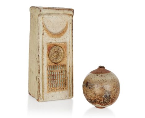 Alan Wallwork (1931-2019),   Slab vase and small ovoid vase, circa 1960s,  Stoneware,  Underside incised 'W' and 'AW',  Slab 