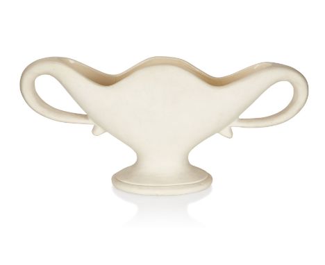 THE ANDREW WEAVING COLLECTION,   William John Marriner for Fulham Pottery,   Footed, fluted twin loop-handled mantel vase, 19