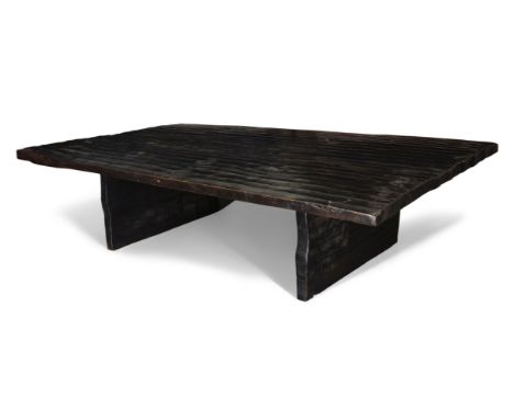 Designer Unknown,   Large hand hewn pine coffee table, late 20th century,  Stained pine,  38cm high 158cm wide, 98cm deep  Pr