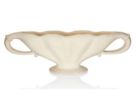 THE ANDREW WEAVING COLLECTION,   William John Marriner for Fulham Pottery,   Footed, fluted twin loop-handled mantel vase, 19