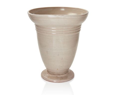 THE ANDREW WEAVING COLLECTION,   Fulham Pottery in the manner of Constance Spry,  Large footed vase, circa 1940s,  Beige glaz