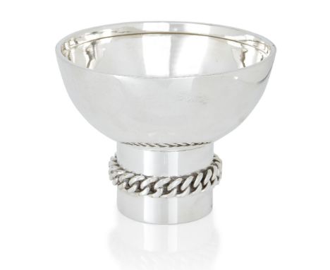 Jean Despres (1889-1990),   Rope twist Coupe, circa 1950,  Silver plate,  Inscribed signature and impressed poincon stamp,  8