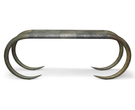 Maitland Smith,   Modern console table, c.1990,  Shagreen, patinated metal,  Manufacturerâ€™s plaque to underside,  68cm high