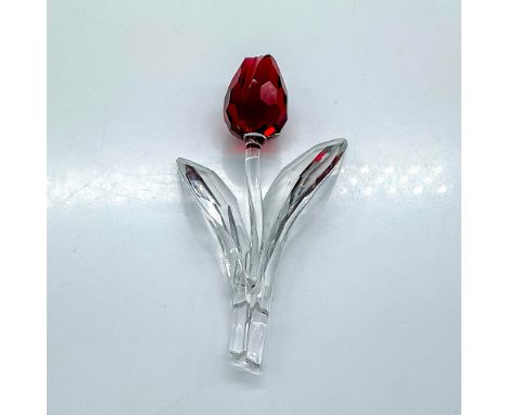 Multifaceted clear crystal with red flower. Was a gift for those members renewing their memberships in 2003. Swarovski etched