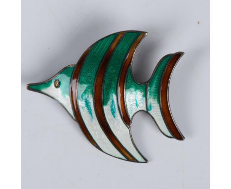 This lovely fish is green and white with copper stripes. the body of the fish is convex for dimension. Backstamp makers mark 