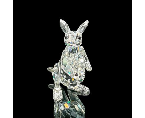 Clear faceted crystal figure of a mother kangaroo, her joey peeking out, both with black eyes. Item number 7609NR000001. Swar