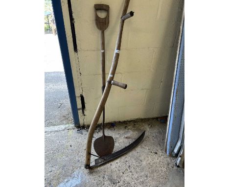 Mixed Lot: Vintage turf cutter along with a vintage scythe