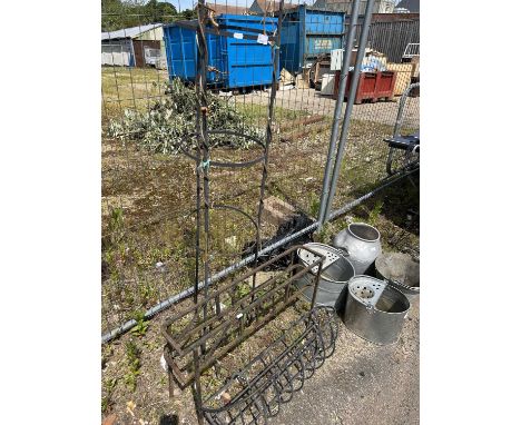 Mixed Lot: Plant supports, vintage metal planter etc
