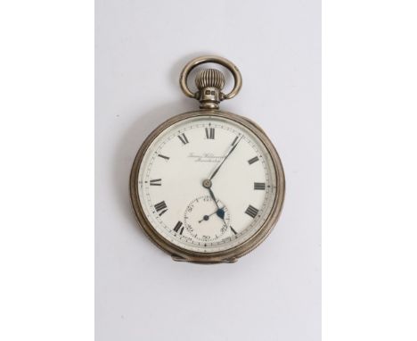 A silver button wind pocket watch, James Wadsworth Manchester, working order