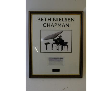 A framed Beth Nielsen Chapman poster, with signed ticket below, dated 2002 with Authenticated autographs label No 76 