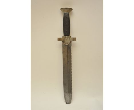 A German World War II Red Cross NCO's DRK Dagger with squared off blade. Red Cross above the Third Reich emblem on pommel. 