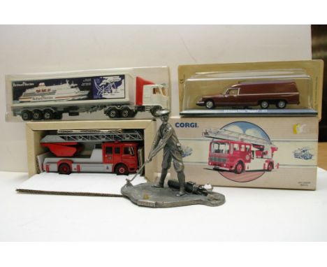 A boxed Corgi Aec Ladder Fire Engine, a model 'DS Fourgon Tissier 'Bagagere' 1973, Brittany Ferries model lorry