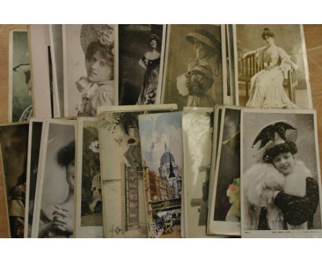 A small collection of pre First World War postcards including Actresses and street views 