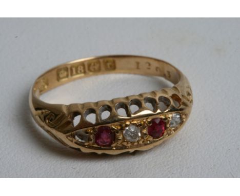 An 18ct yellow gold ruby and diamond ring, Circa 1920