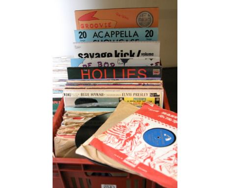 A box containing 78s and LPs including Rock N Roll, U2, Michael Jackson etc 