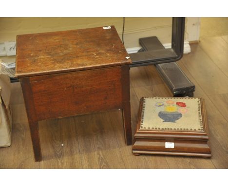 A Georgian commode and a tapestry top footstool 