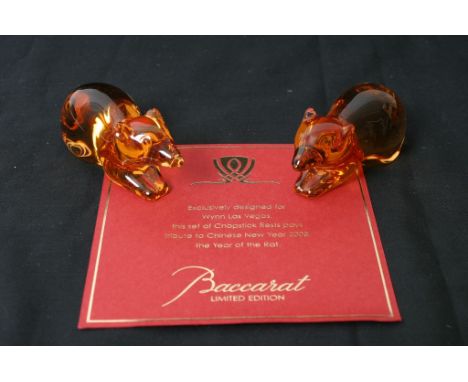 A limited edition Bacccaret glass set of two rats formed as chopstick rests, designed for Wynn Las Vegas, boxed