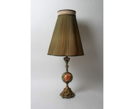 A Moorcroft type table lamp with applied mounts 