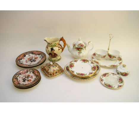 A small collection of ceramics comprising Chamberlains Worcester plates, Royal Crown Derby butter dish, Royal Albert 'Old Cou