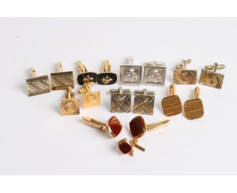 Eight pairs of cufflinks and one tie pin