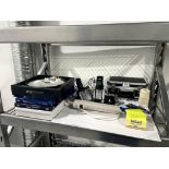 LOT OF ASST. OFFICE SUPPLIES INCL: SHIPPING LABELS, WHITE RECTANGLE LABELS, PAPER, POWER BARS,