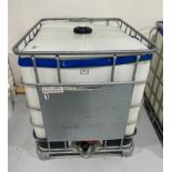 1000L PLASTIC TOTE WITH ALUMINUM CAGE *TOTE TOP CUT OFF*