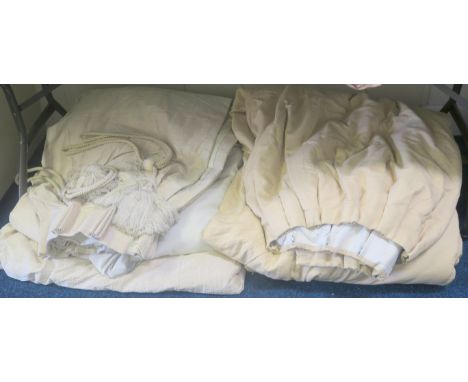 A pair of dark cream curtains 310cm wide x 255cm drop and a pair of light cream curtains 325cm wide x 280cm drop (2) (af) Con
