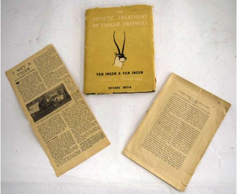 Taxidermy Ephemera: Very Scarce, 1955, Van Ingen &amp; Van Ingen of Mysore Booklet. 'The Artistic Treatment of Shikar Trophie