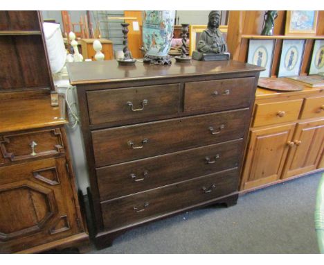 A George III style oak chest of two short over three graduating long drawers on bracket feet, 103cm x 106cm x 49cm 