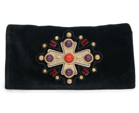 A vintage Yves Saint Laurent rive gauche 2005 Collection "Jeweled Sac Venise" clutch handbag purse, crafted of black velvet, 