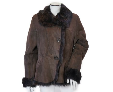 A lady's L K Bennett brown shearling jacket, size Large***CONDITION REPORT***A few marks on the suede, overall in good condit
