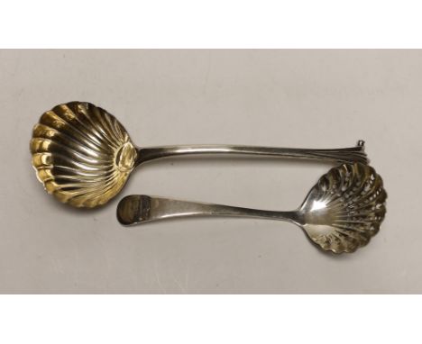 A George II silver Onslow pattern sauce ladle, London 1741, 16.7cm and a Victorian sifter spoon, Edward Hutton, London, 1889,