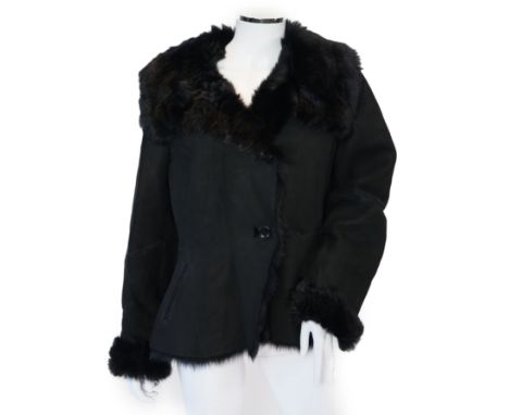 A lady's L K Bennett black shearling jacket, size Large***CONDITION REPORT***A few marks on the suede, overall in good condit