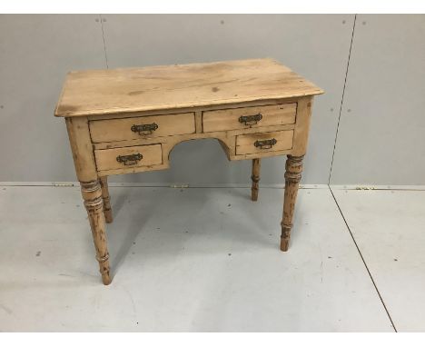 A Victorian pine kneehole side table fitted with four drawers, width 91cm, depth 52cm, height 76cm***CONDITION REPORT***PLEAS