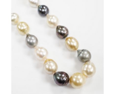 A modern single strand cultured South Sea cultured baroque pearl necklace, with 18ct gold spherical clasp, 42cm, with box.***