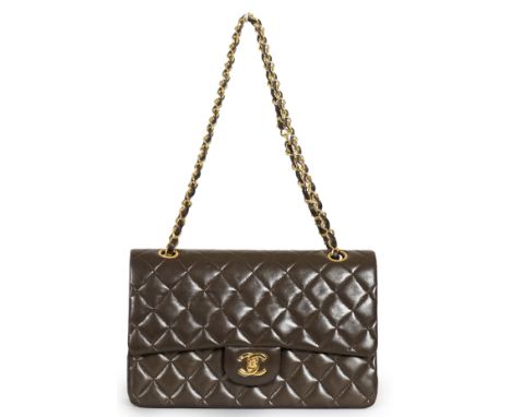 A Chanel brown quilted lambskin medium Classic Double Flap bag, double flap purse in a stunning chocolate brown lambskin. Ful