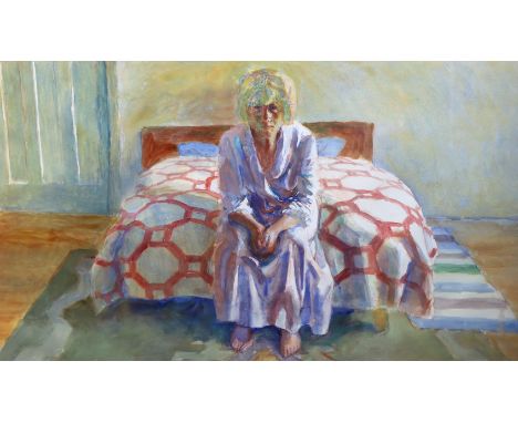 Hans Schwarz (British, 1922-2003), watercolour, 'Cottage Bedroom', artist label verso, 77 x 134cm***CONDITION REPORT***In hon